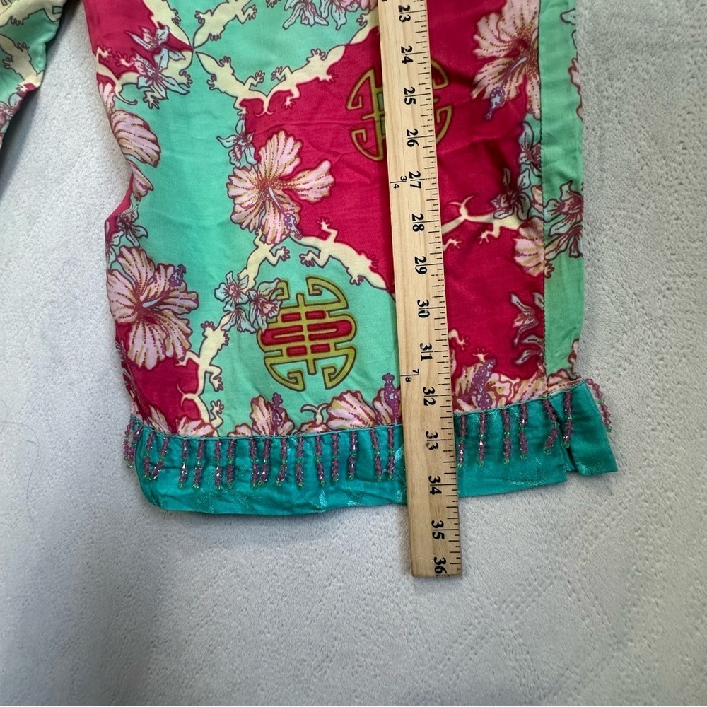 Vintage Rainbow Jo Tropical Floral Pink & Mint Pants Sz L Beaded Button Hawaiian - Picture 11 of 15